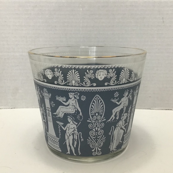 Mid Century Jeannette Glass Ice Bucket Corinthian Blue Greek Hellenic 1960s - Picture 4 of 7